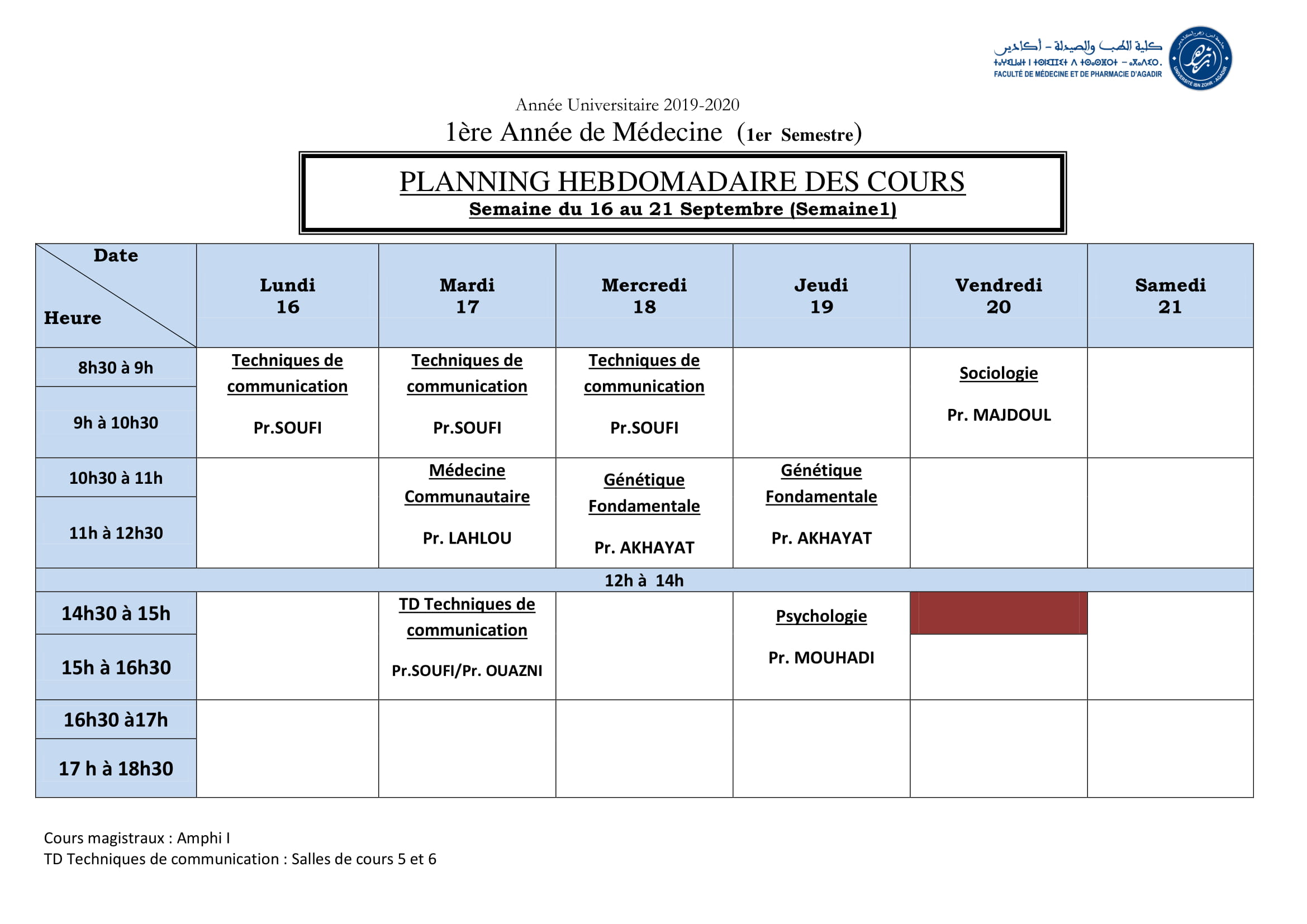 Rattrapage des cours de 3ème année (semaine du 15 janvier 2024) – Faculté  de Médecine et de Pharmacie d'Agadir